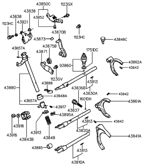 2001 Hyundai Tiburon Gear Shift Control (MTM) Diagram