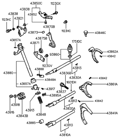 2001 Hyundai Tiburon Old Body Style Gear Shift Control (MTM) Diagram
