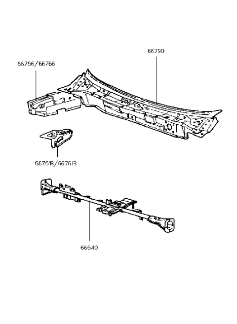 1996 Hyundai Tiburon Panel-Cowl Side Outer Upper,LH Diagram for 66756-27010