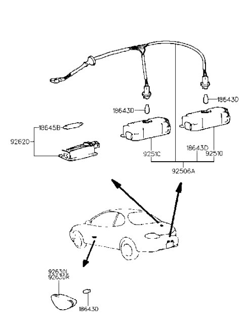 2001 Hyundai Tiburon Old Body Style License Plate & Interior Lamp Diagram