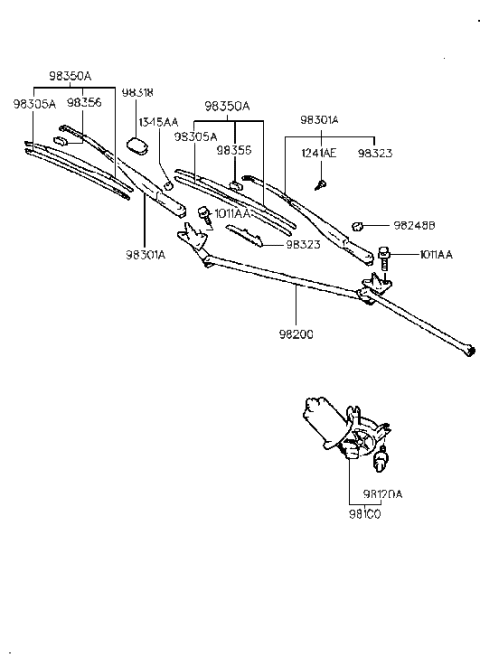 2000 Hyundai Tiburon Windshield Wiper Blade Assembly Diagram for 98350-37000