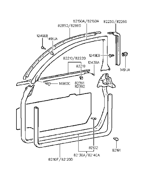 1997 Hyundai Tiburon Clip-Weatherstrip Mounting Diagram for 82132-27000