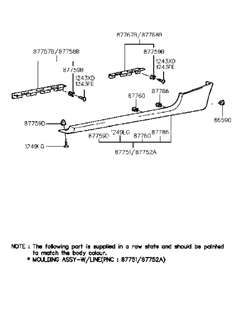 2001 Hyundai Tiburon Old Body Style Side Sill Moulding Diagram
