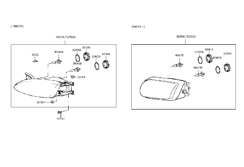 1997 Hyundai Tiburon Headlamp Assembly, Left Diagram for 92101-27550