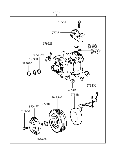 1999 Hyundai Tiburon Compressor Assembly Diagram for 97701-27000