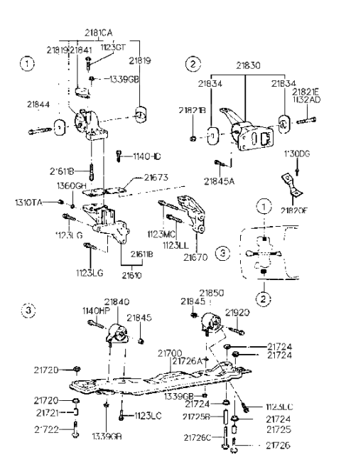 2001 Hyundai Tiburon Old Body Style Engine & Transaxle Mounting Diagram