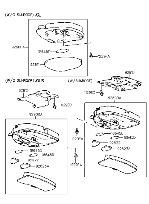 1998 Hyundai Tiburon Room Lamp Assembly Diagram for 92820-27011-KU