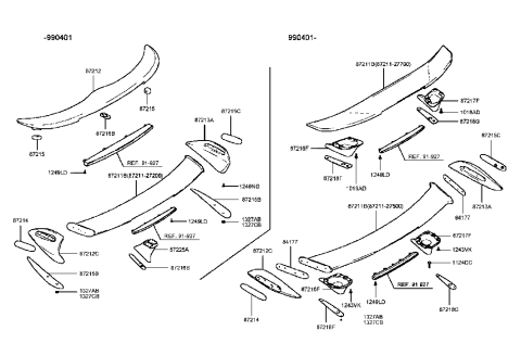 1996 Hyundai Tiburon Roof Garnish & Rear Spoiler Diagram