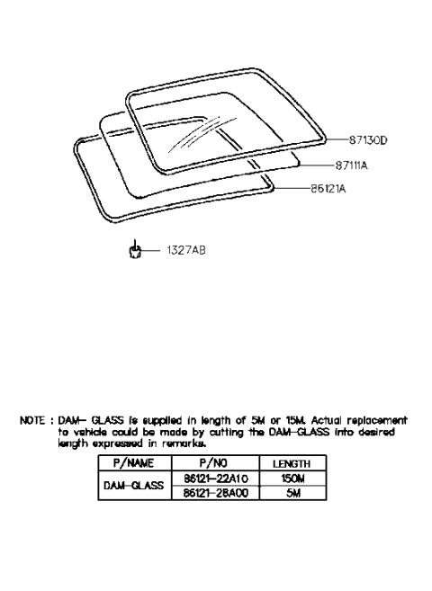 2001 Hyundai Tiburon Old Body Style Rear Window Glass & Moulding Diagram