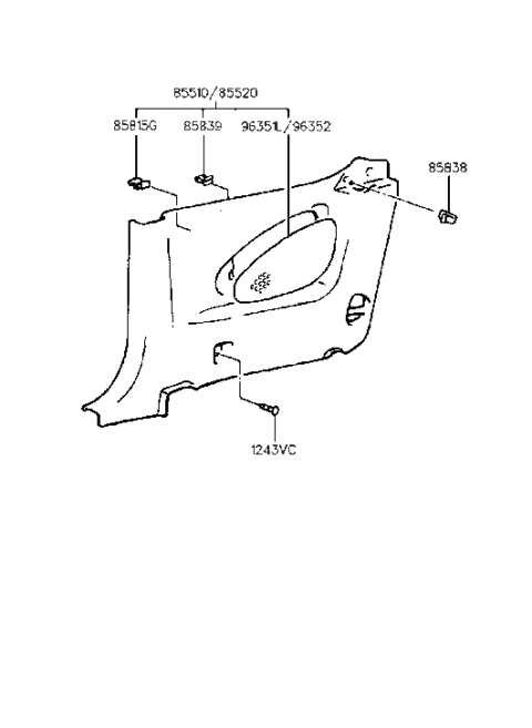 1997 Hyundai Tiburon Trim Assembly-Quarter Inner LH Diagram for 85510-27000-LK