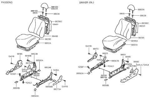 1996 Hyundai Tiburon Headrest Assembly-Seat Diagram for 88600-29101-LFP