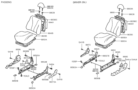 1998 Hyundai Tiburon Front Seat Diagram 1