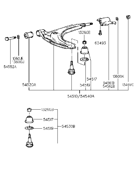 2001 Hyundai Tiburon Old Body Style Front Suspension Lower Arm Diagram