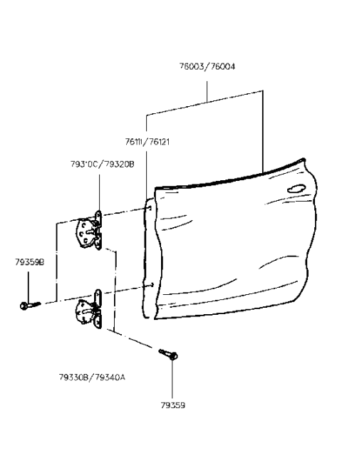 1998 Hyundai Tiburon Hinge Assembly-Door Lower,RH Diagram for 79340-27000