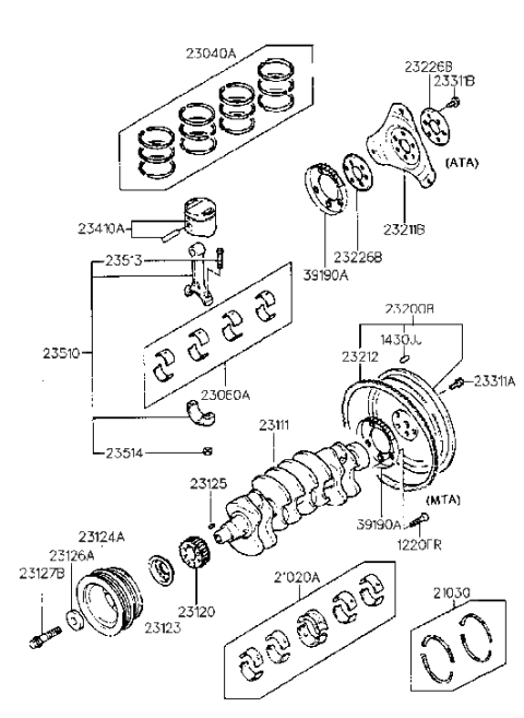 2001 Hyundai Tiburon Old Body Style Crankshaft & Piston (Beta) Diagram