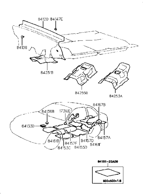 1999 Hyundai Tiburon Isolation Pad & Floor Covering Diagram