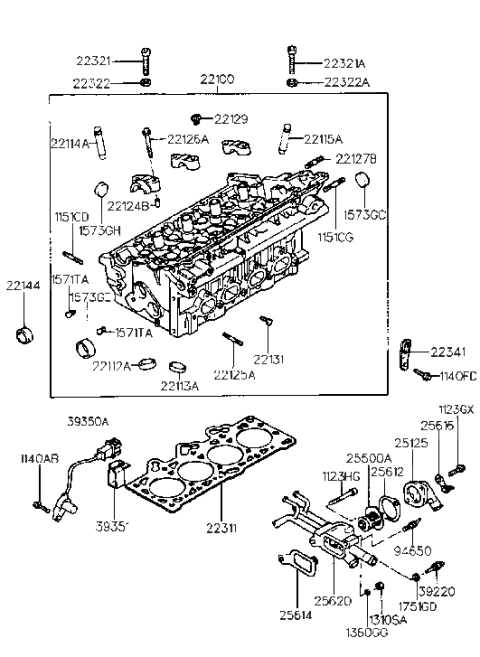 2001 Hyundai Tiburon Old Body Style Cylinder Head (Beta) Diagram