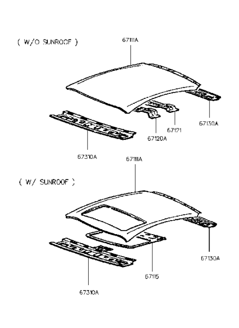 1996 Hyundai Tiburon Rail Assembly-Roof Center Diagram for 67124-27000