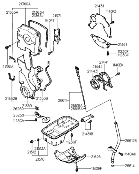 2001 Hyundai Tiburon Old Body Style Belt Cover & Oil Pan (Beta) Diagram