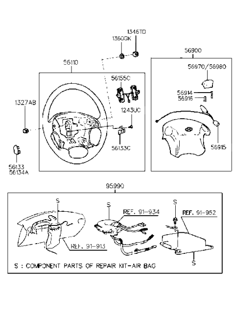 2001 Hyundai Tiburon Old Body Style Steering Wheel Diagram
