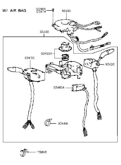 2000 Hyundai Tiburon Clock Spring Contact Assembly Diagram for 93490-29004