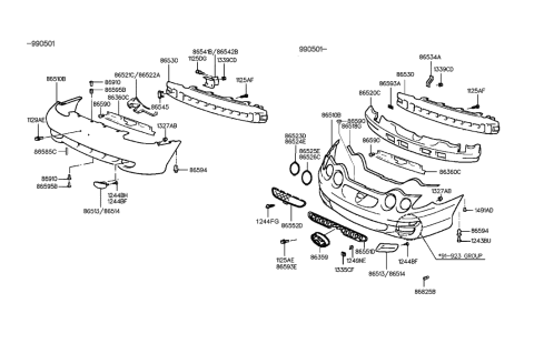 2000 Hyundai Tiburon Seal Strip & Center Bracket Diagram for 86519-27500