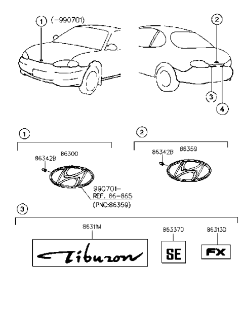 1998 Hyundai Tiburon Tiburon Emblem Diagram for 86311-27000