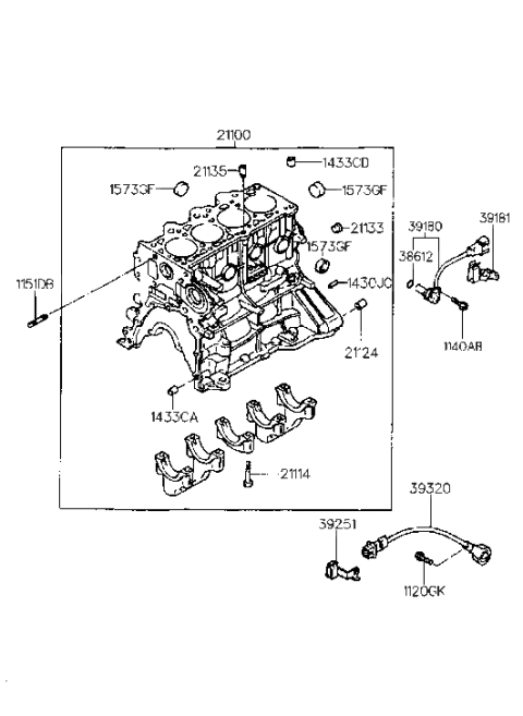 2001 Hyundai Tiburon Old Body Style Cylinder Block (Beta) Diagram
