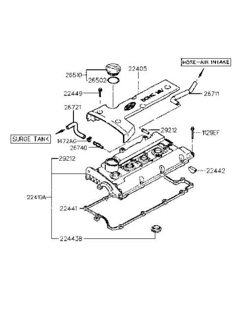 2001 Hyundai Tiburon Old Body Style Rocker Cover (Beta) Diagram