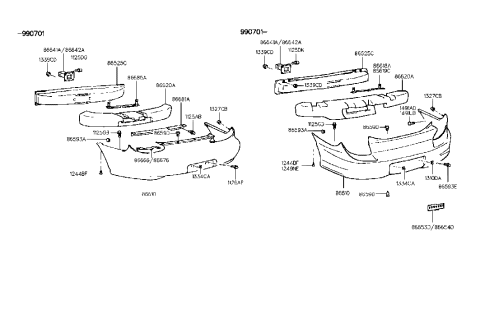 2001 Hyundai Tiburon Stay-Rear Bumper RH Diagram for 86642-27000