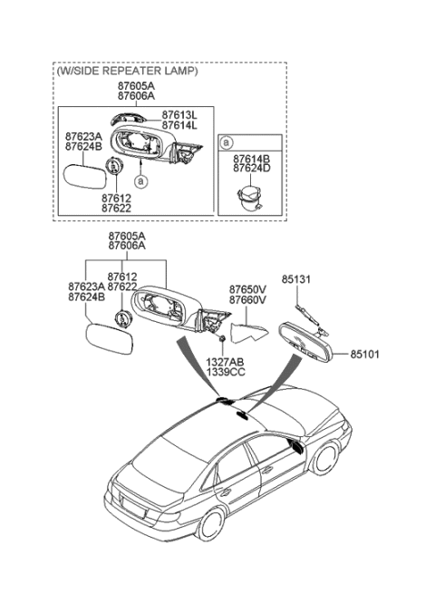 2010 Hyundai Azera Mirror Assembly-Outside Rear View,RH Diagram for 87620-3L187