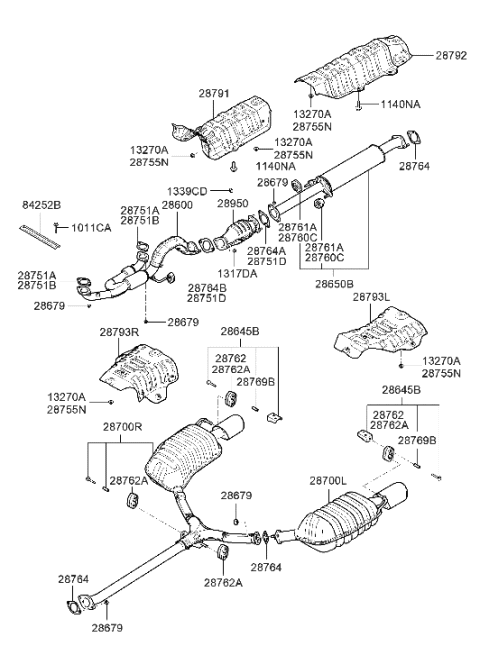 2006 Hyundai Azera Produced After OCT.31.2006 Muffler & Exhaust Pipe Diagram