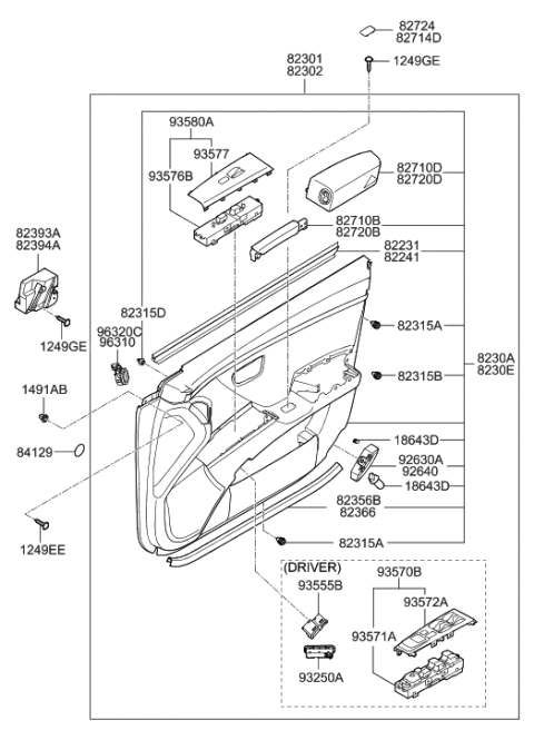 2009 Hyundai Azera Panel Assembly-Front Door Trim,LH Diagram for 82307-3L710-J9