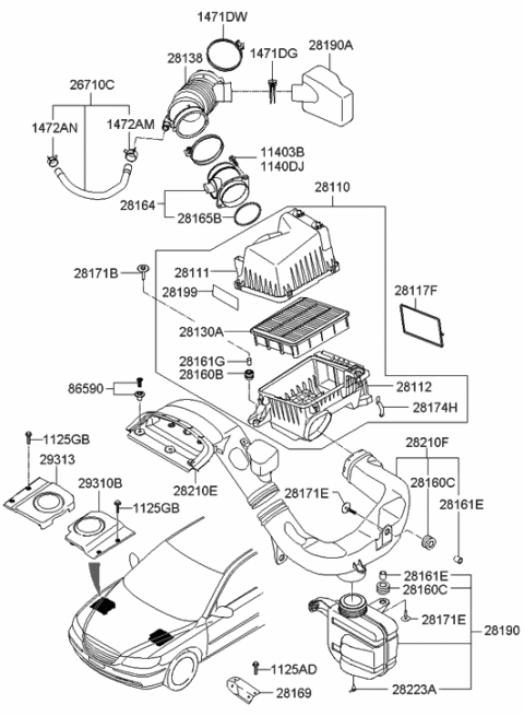 1995 Hyundai Sonata Cover-Engine Room,LH Diagram for 29310-3L000