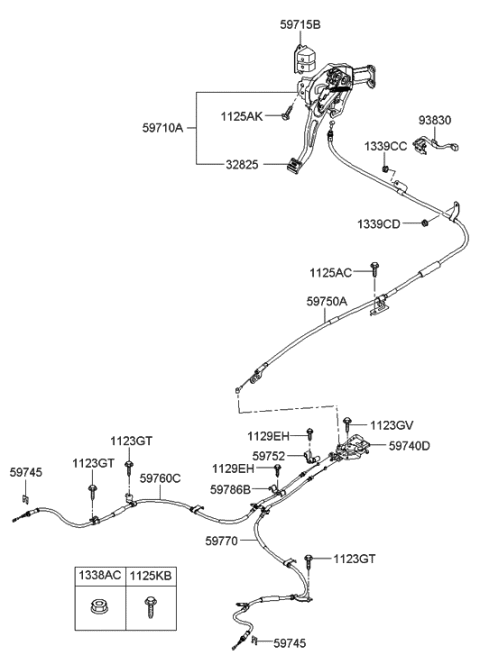 1993 Hyundai Sonata Clamp-Parking Brake Cable Diagram for 59787-3K000