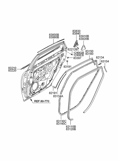 2008 Hyundai Azera Weatherstrip-Rear Door Body Side RH Diagram for 83120-3L000-B9