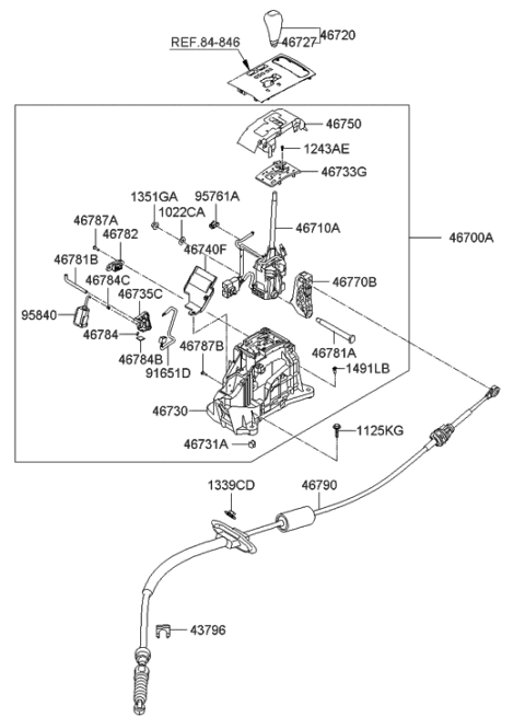 2007 Hyundai Azera Knob Assembly-Gear Shift Lever Diagram for 46720-3L110-A9A