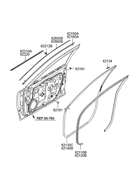 2006 Hyundai Azera Weatherstrip-Front Door Body Side LH Diagram for 82110-3L000-B9