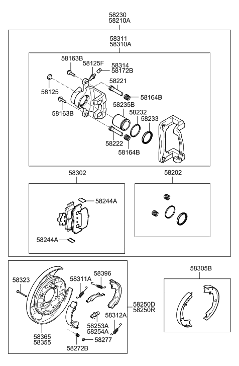 2006 Hyundai Azera Brake Assembly-Rear Wheel,LH Diagram for 58210-3L100