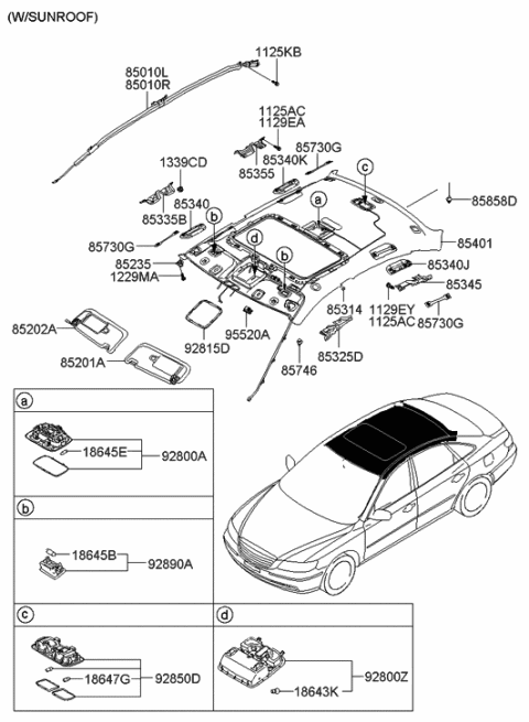 2006 Hyundai Azera Produced After OCT.31.2006 Sunvisor & Head Lining Diagram 2