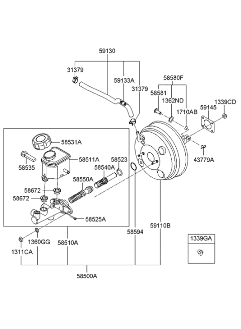 2006 Hyundai Azera Produced After OCT.31.2006 Brake Master Cylinder & Booster Diagram
