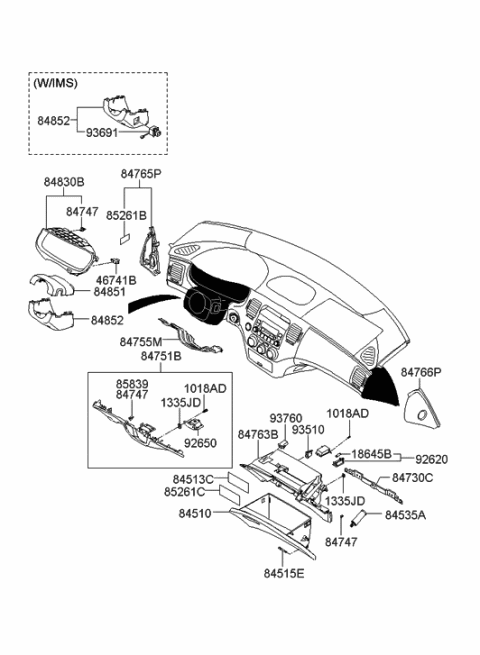 1995 Hyundai Sonata Hinge Assembly-Glove Box Housing Diagram for 84545-3L000