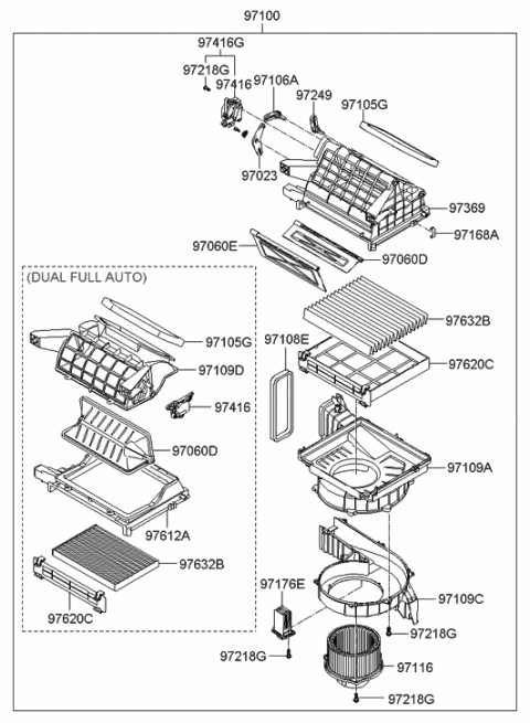 2006 Hyundai Azera Produced After OCT.31.2006 Heater System-Heater & Blower Unit Diagram 2