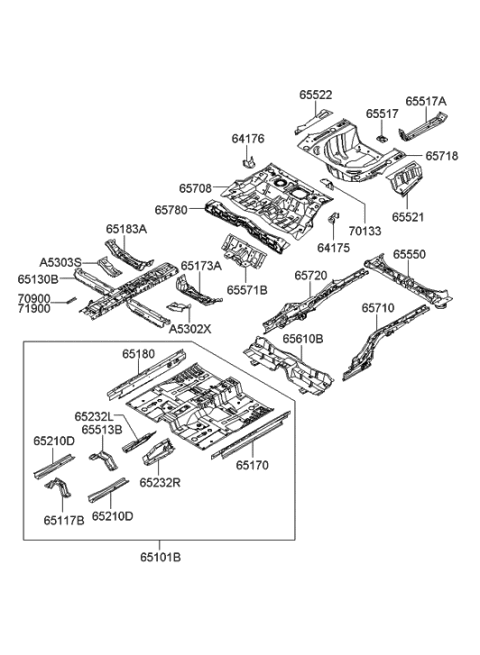 1993 Hyundai Sonata Member Assembly-Rear Floor Side,RH Diagram for 65720-3L200