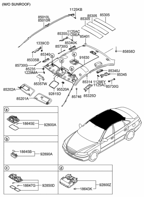 2010 Hyundai Azera Sunvisor & Head Lining Diagram 1