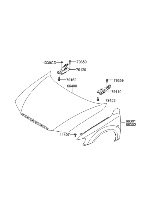 2006 Hyundai Azera Produced After OCT.31.2006 Fender & Hood Panel Diagram