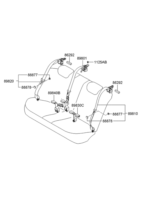 2007 Hyundai Azera Right Passenger Seat Belt Beige Diagram for 89820-3L500-J9