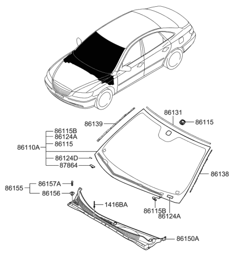 2009 Hyundai Azera Windshield Glass Diagram