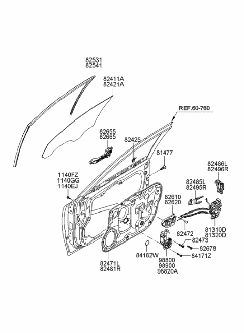 1993 Hyundai Sonata Stabilizer Assembly-Door Window Inner Diagram for 82425-3L000