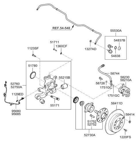 2010 Hyundai Azera Disc-Rear Brake Diagram for 58411-3L010